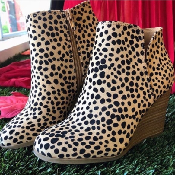 Shoes - Leopard Print vegan suede zipper Wedge Booties